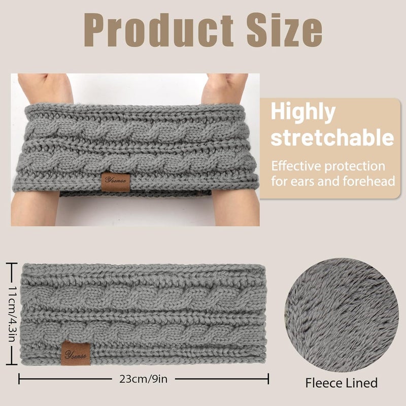 YSense 4 Pack Womens Ear Warmer Headband, Cable Knit Winter Headbands Fleece Lined Ear Warmers Stocking Stuffers for Women - Image 4